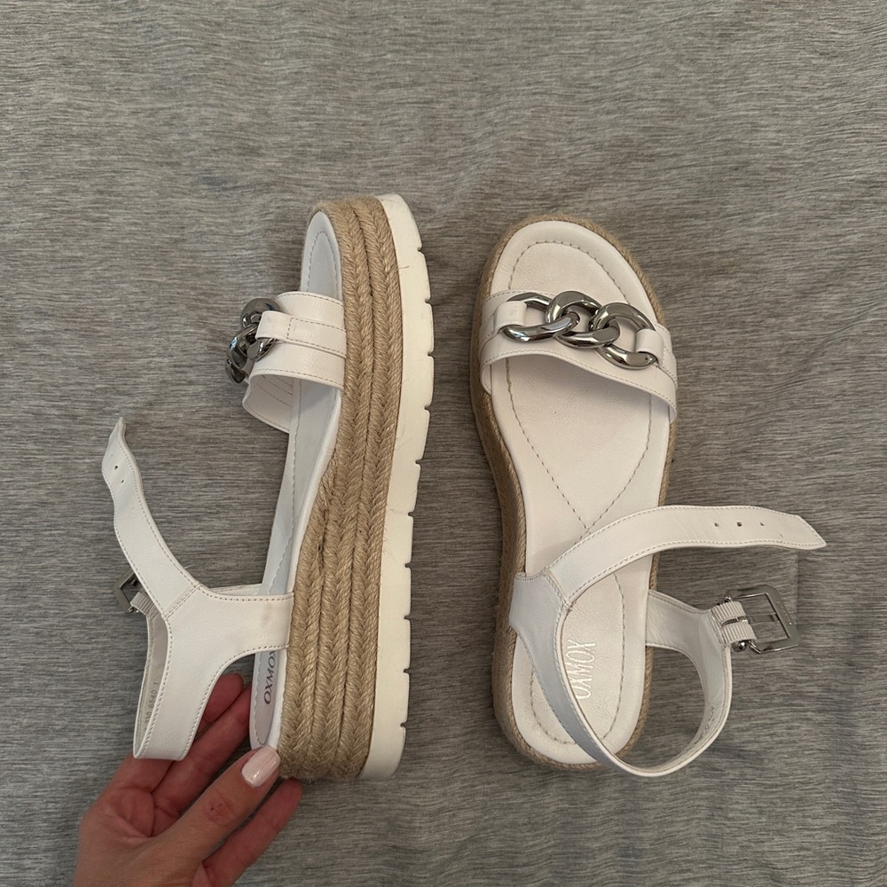 White platform sandal with silver buckle